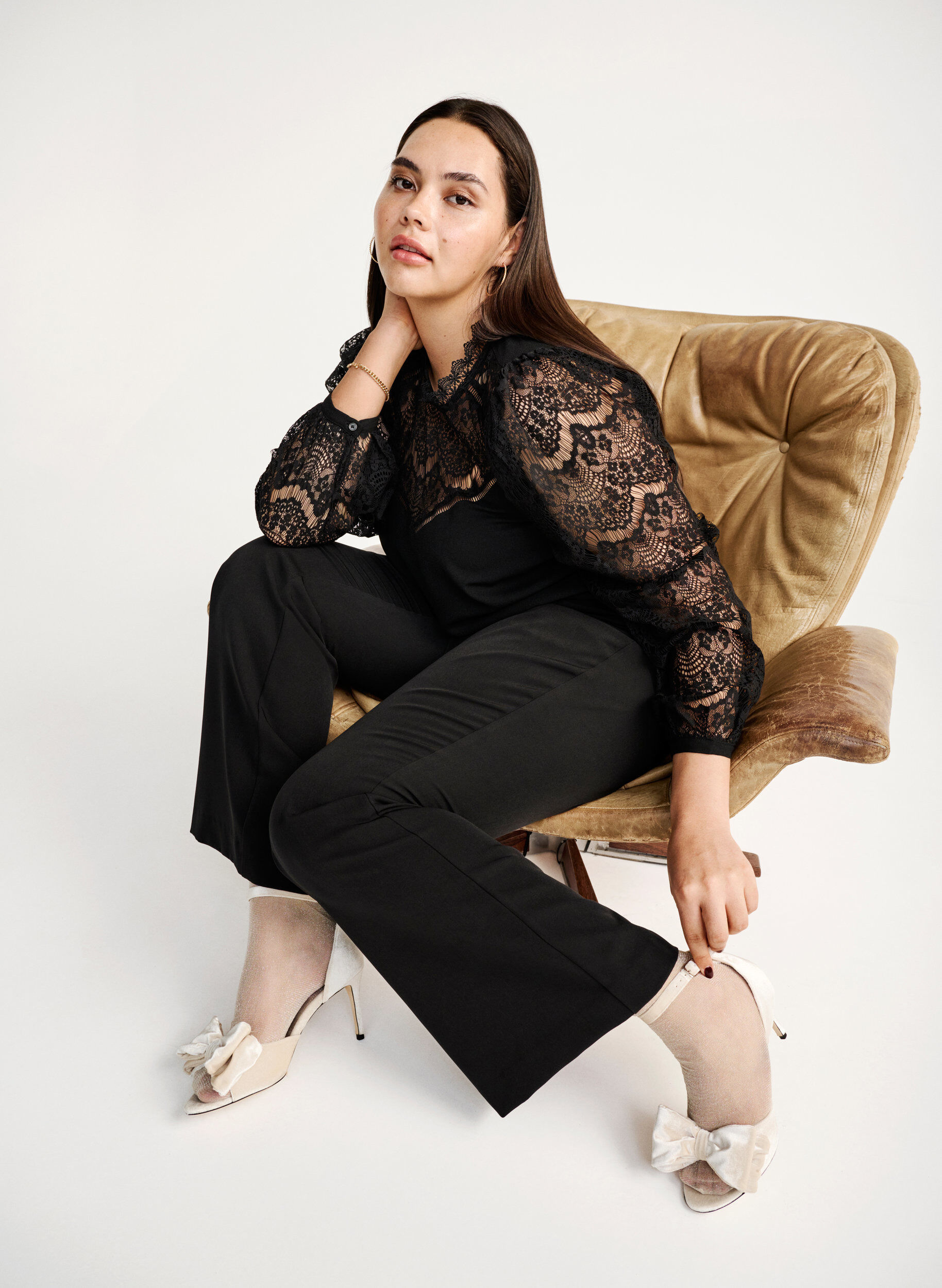 Zizzifashion Long sleeve dress with lace, Black, Image image number 0