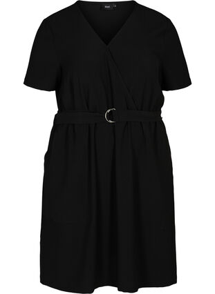 Short-sleeved dress with a V-neckline, Black, Packshot image number 0
