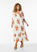 Long dress with a square neckline and floral motifs, Vanilla, Model image number 0