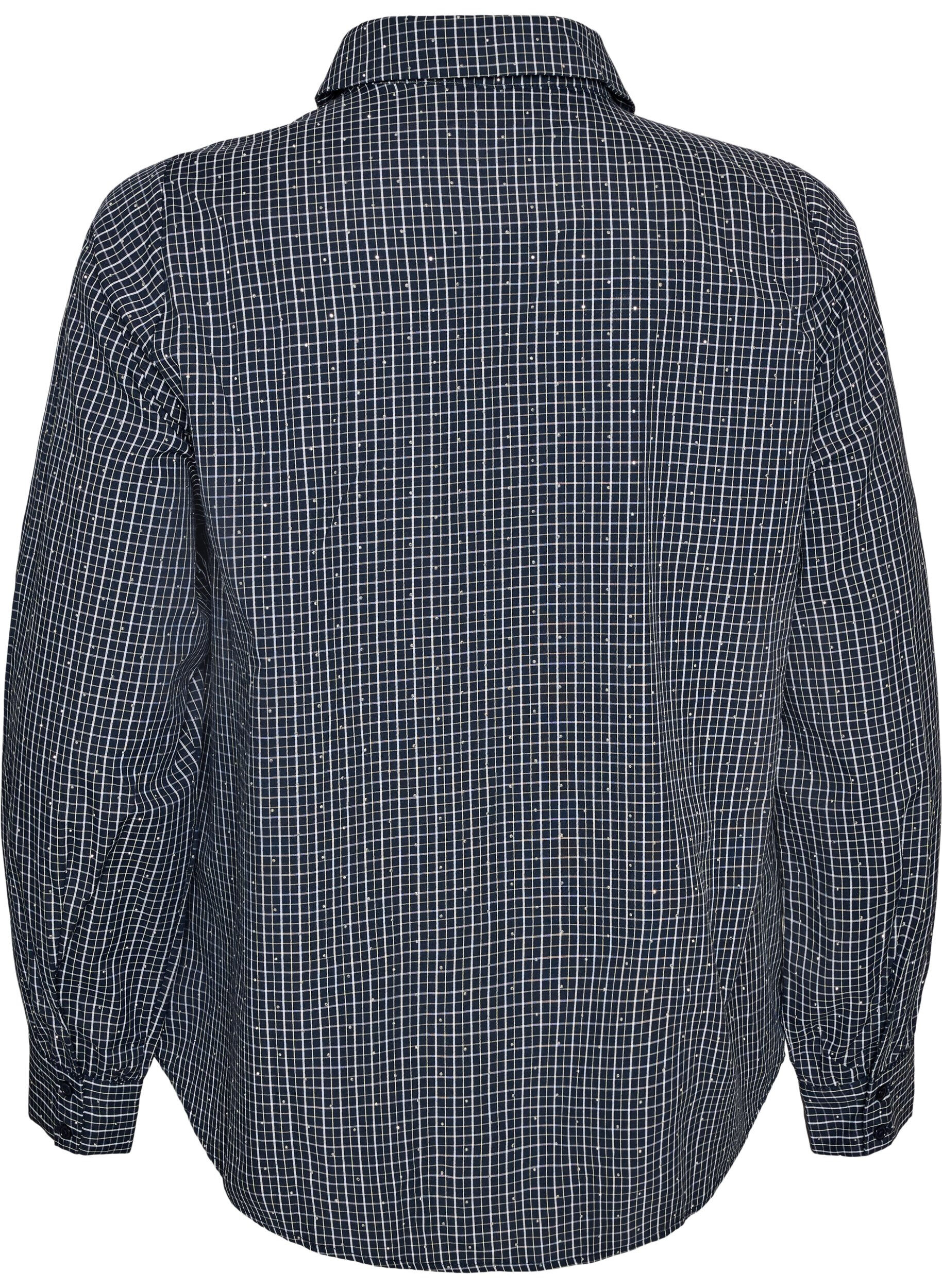 ZizzifashionChecked shirt with rhinestones, Blue, Packshot image number 1