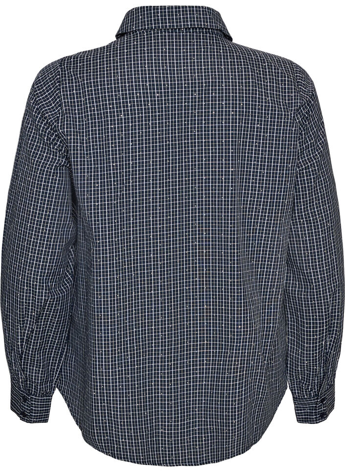Checked shirt with rhinestones, Blue, Packshot image number 1