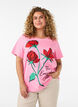 Cotton T-shirt with front print, Pink, Model image number 0
