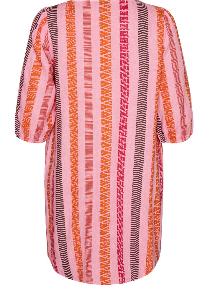 Short dress in linen and viscose with 3/4 sleeves, Pink, Packshot image number 1