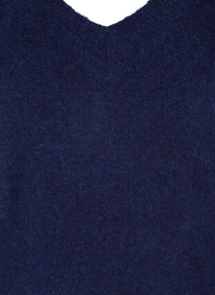 Marled, v-neck knitted blouse in a wool blend, Dark Blue Mel., Packshot image number 2