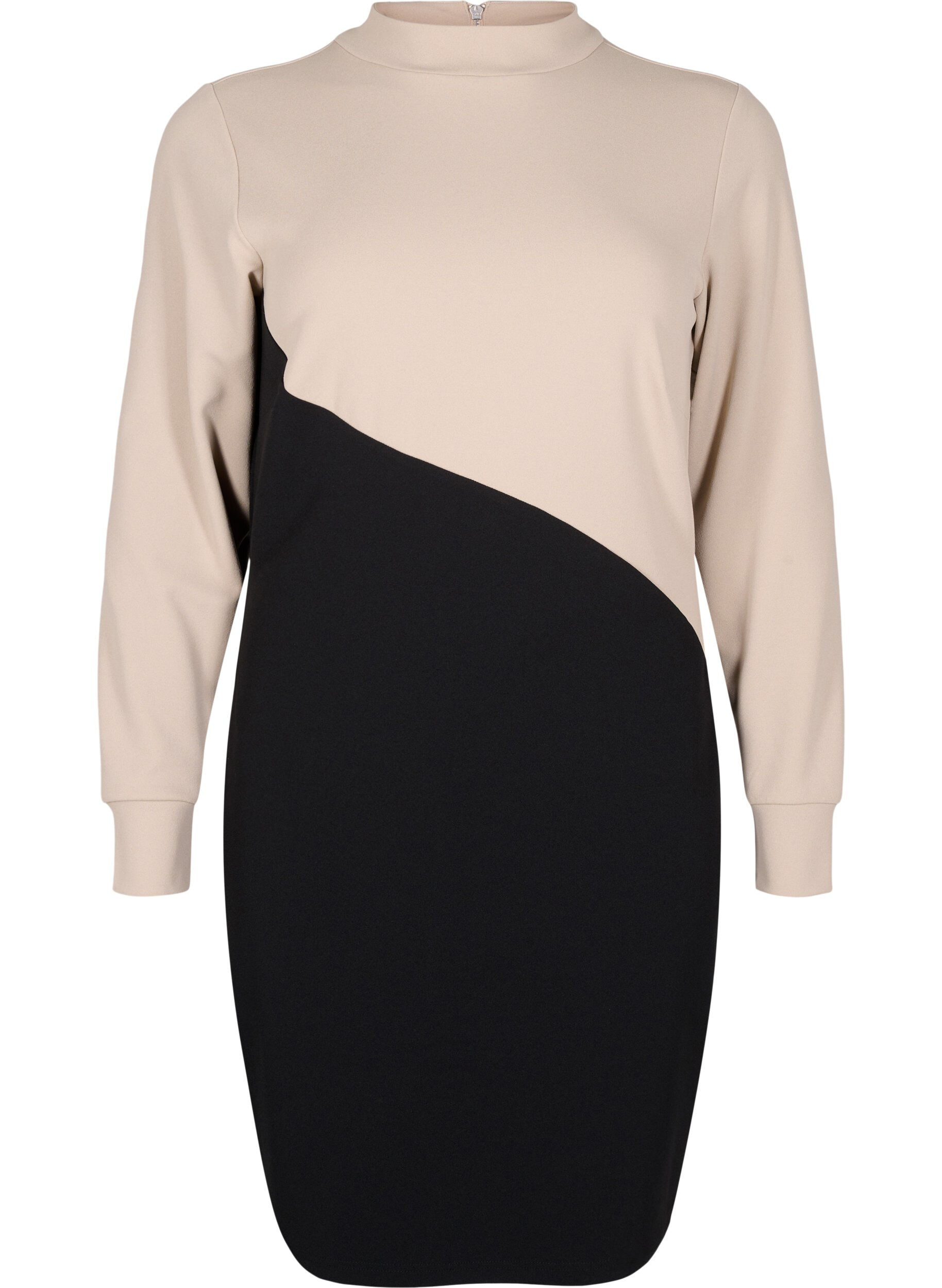 Zizzifashion Colourblock dress with high neck, Black w. P.Cashmere, Packshot image number 0