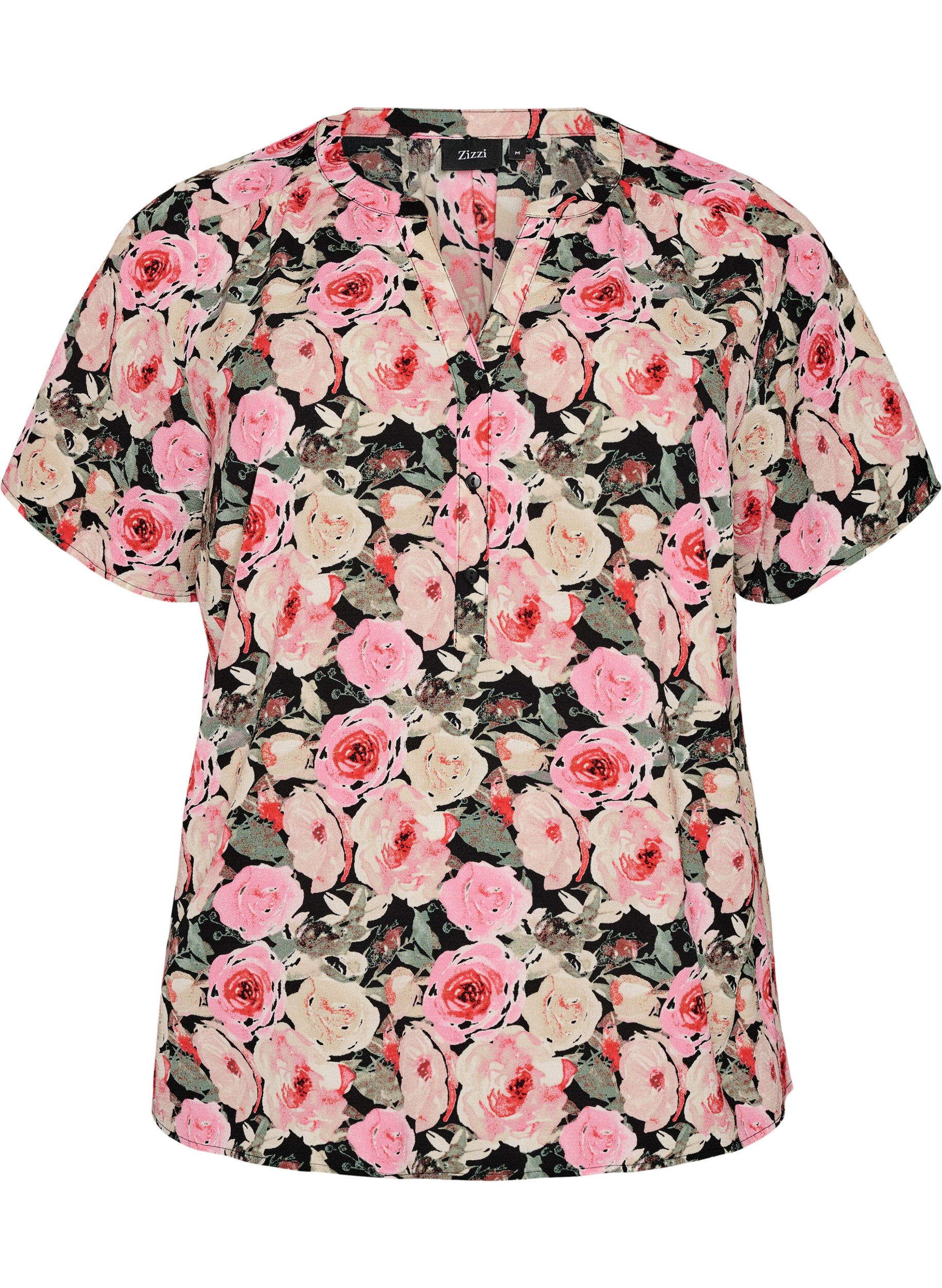 Zizzifashion Blouse with short sleeves and v-neck, Rose, Packshot image number 0