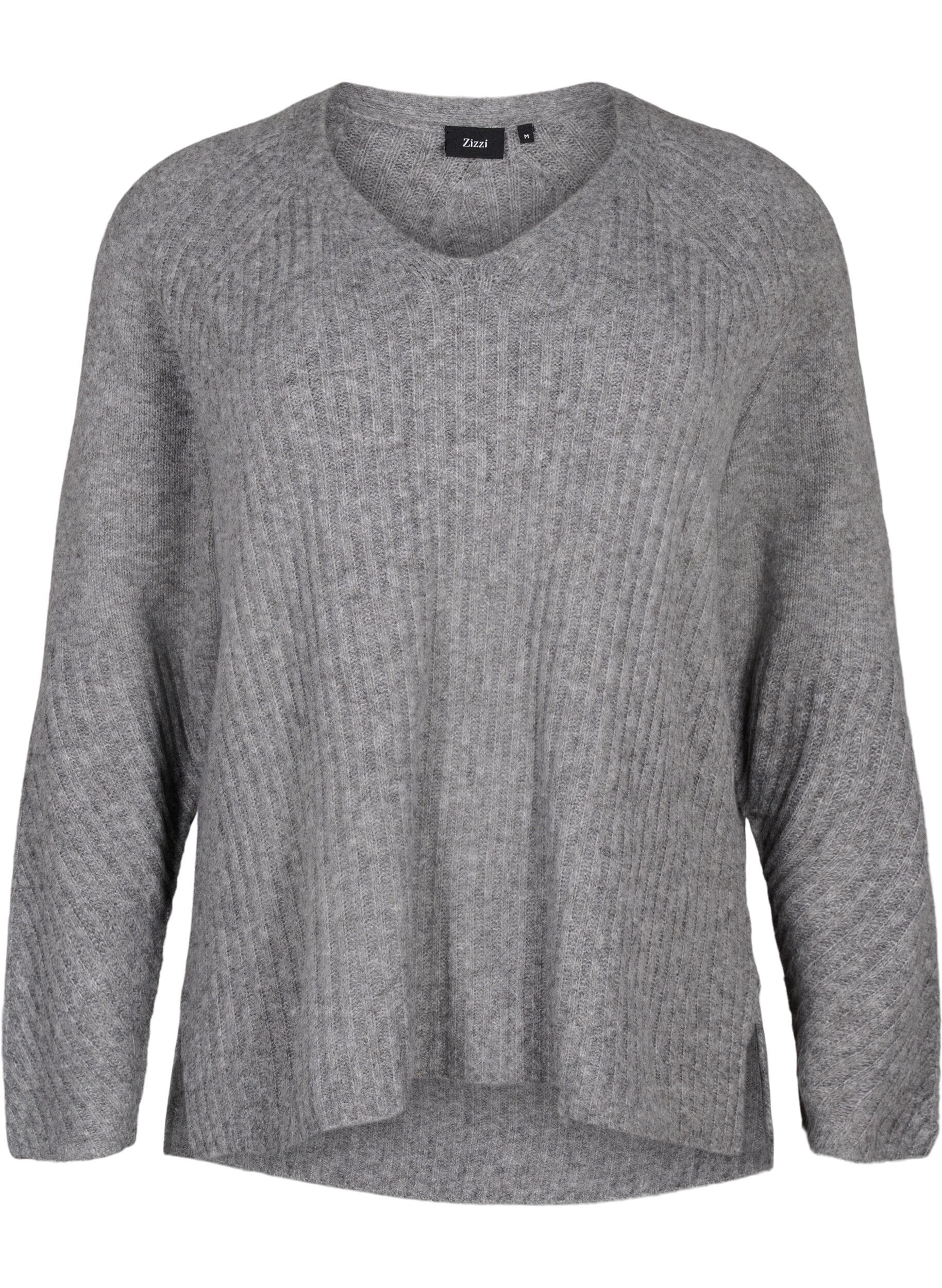 Zizzifashion Knit sweater with slit, Light Grey Melange, Packshot image number 0