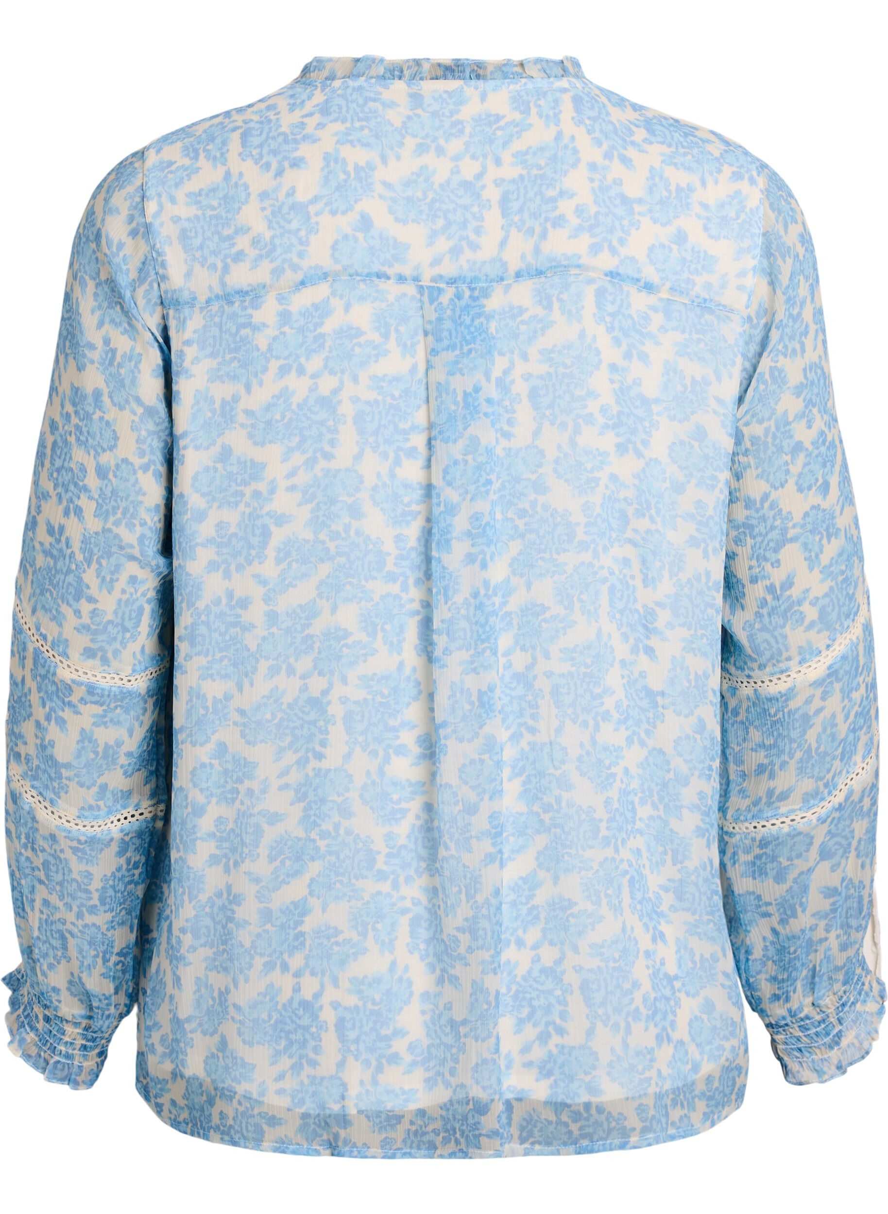 Zizzifashion Chiffon blouse with floral print and crochet trim, Light Blue, Packshot image number 1