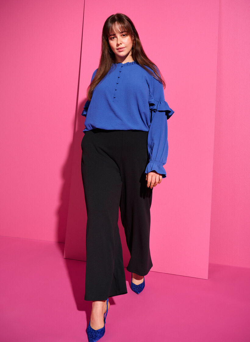 Blouse with ruffles and buttons, Deep Ultramarine, Image image number 0