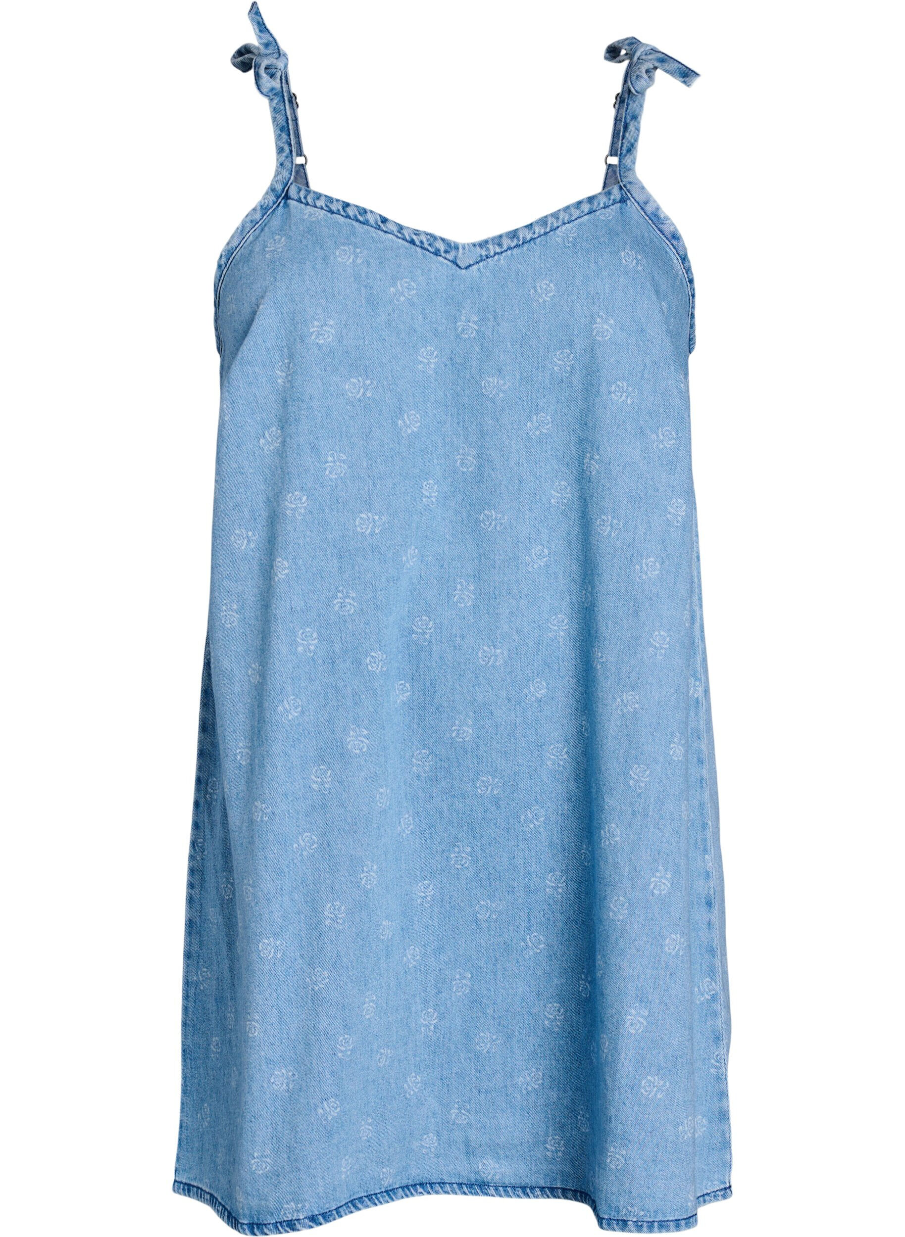 Short denim dress with adjustable straps