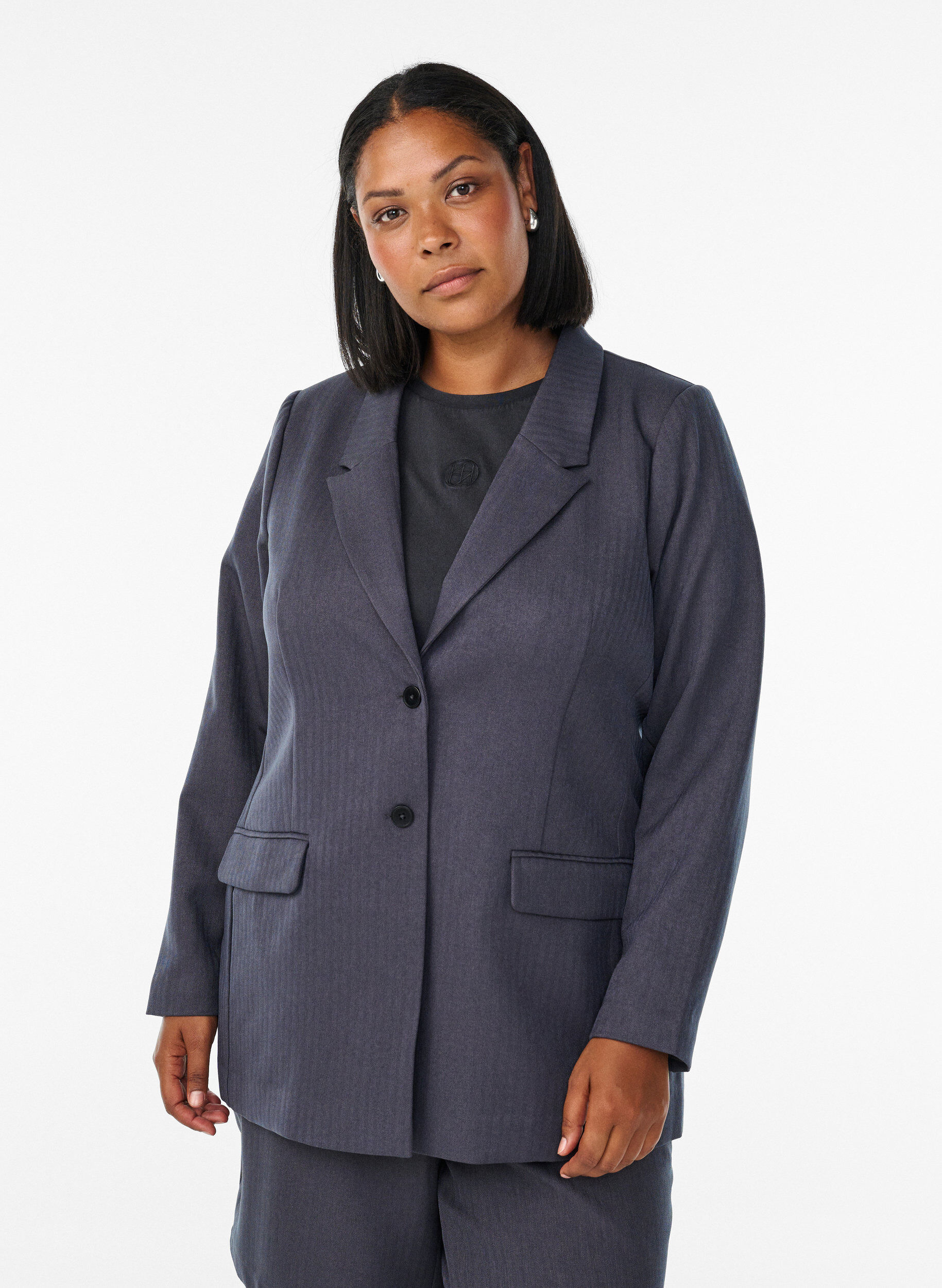 Zizzifashion Classic blazer with pockets, Dark Grey, Model image number 0