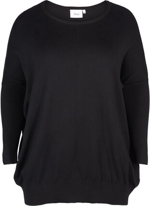 Loose knitted blouse with ribbed edges, Black, Packshot image number 0
