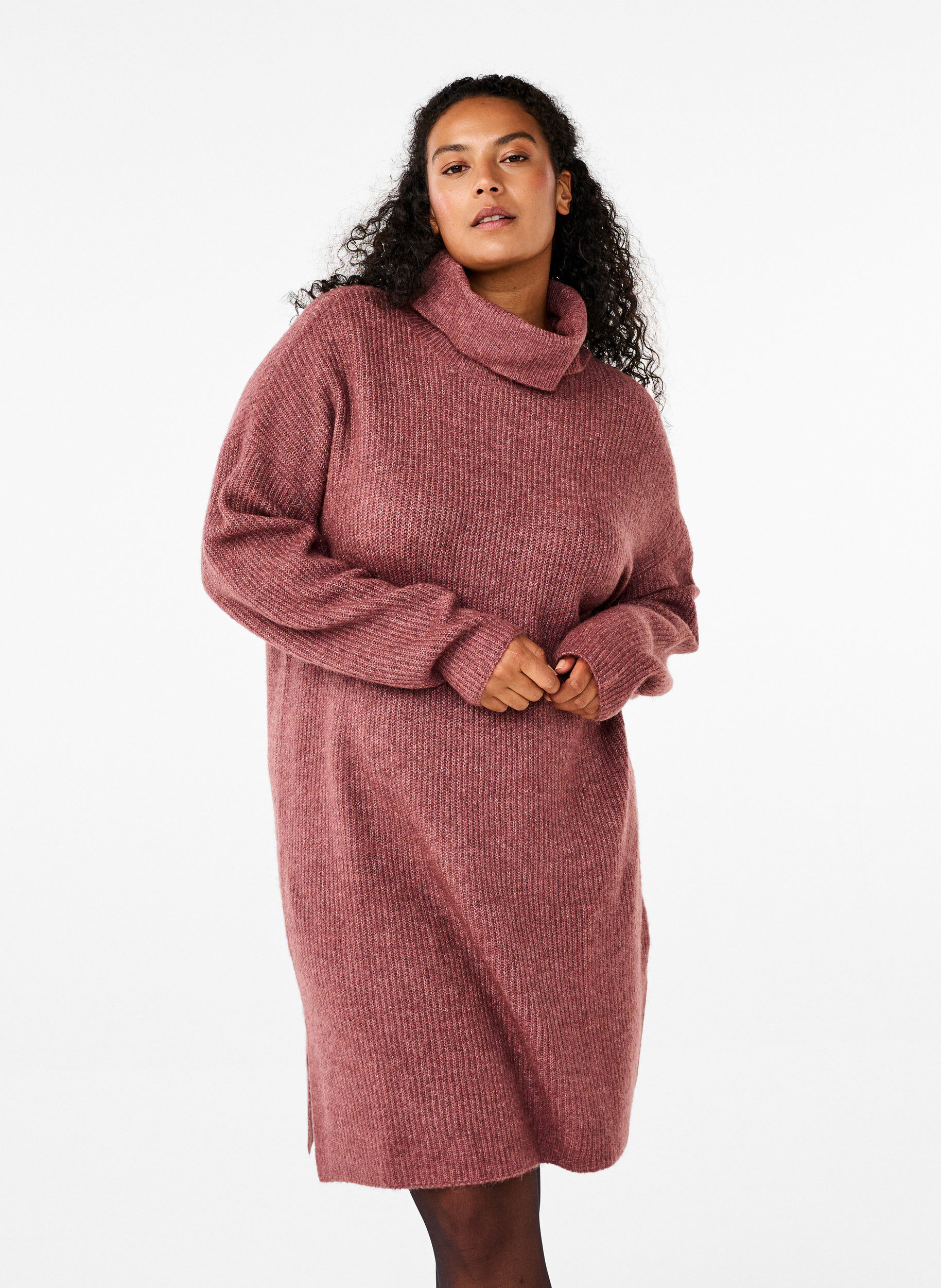 ZizzifashionKnitted dress with turtleneck, Red, Model image number 0