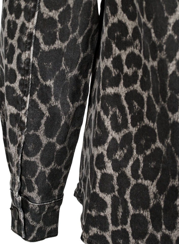 Leopard print denim shirt with buttons, Dark Grey, Packshot image number 3