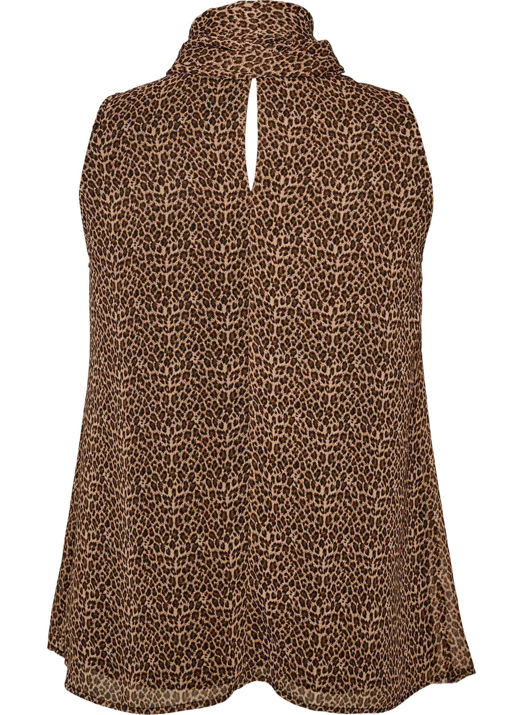 Zizzifashion High-neck sleeveless blouse with a bow, Brown, Packshot image number 1