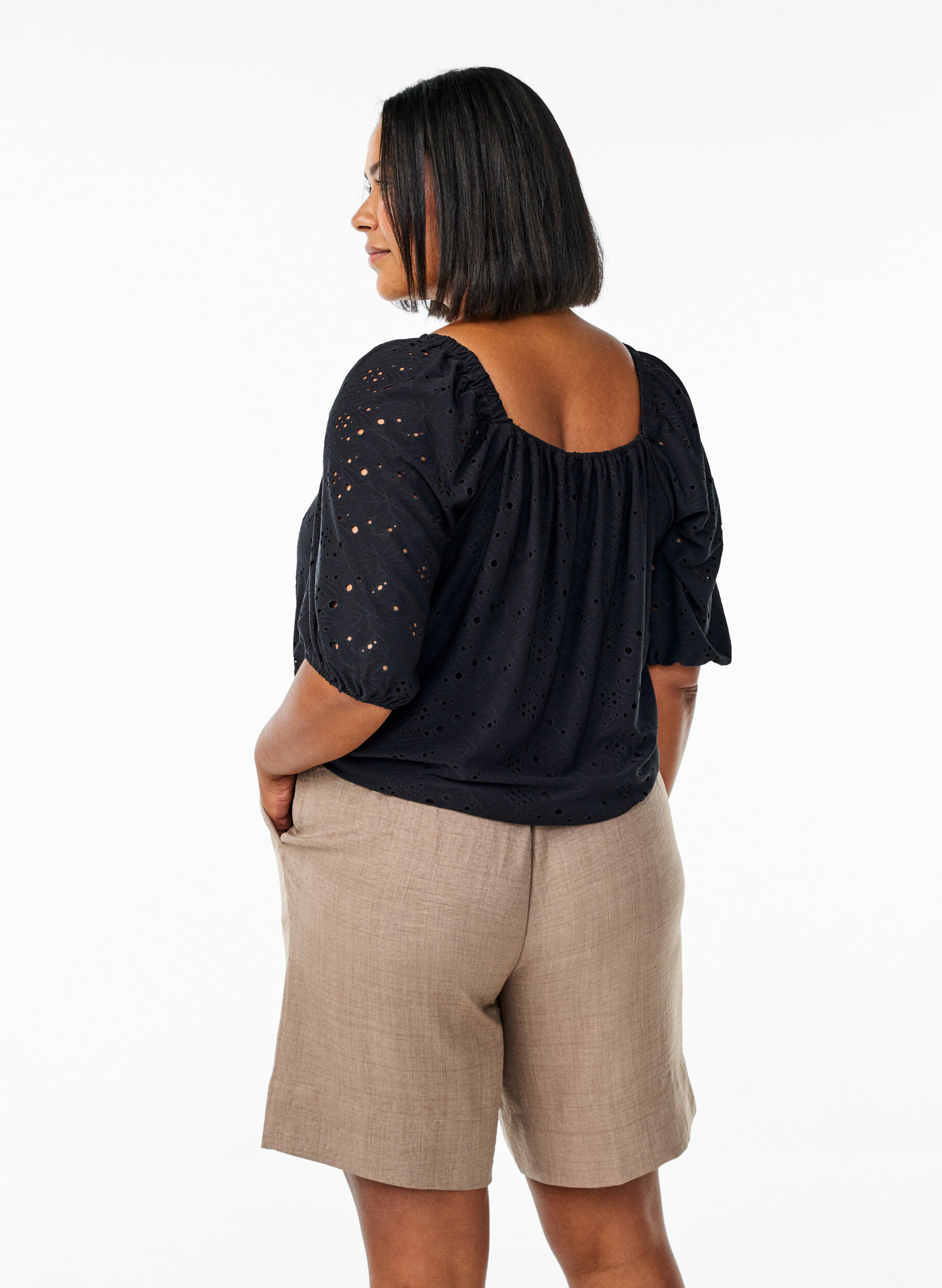 Zizzifashion Shorts with pockets and high waist, Brown, Model image number 2
