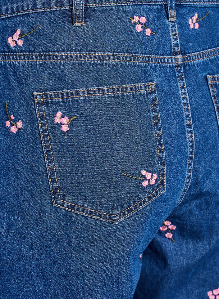 Denim shorts with embroidered flowers, Blue, Packshot image number 3