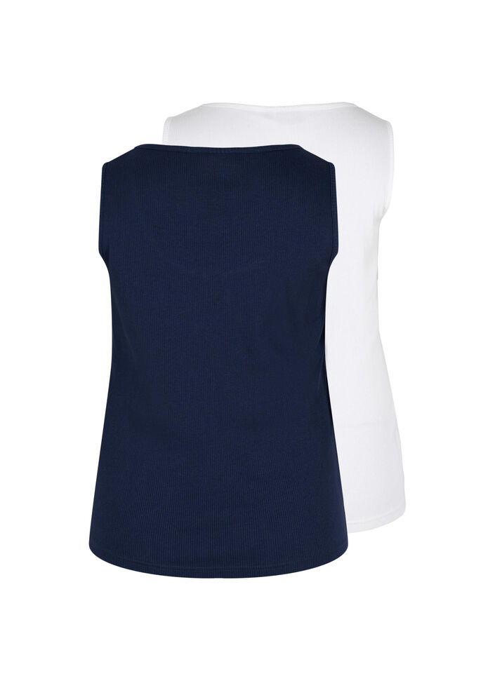2-pack basic tank top with rib, Navy B/B White, Packshot image number 1