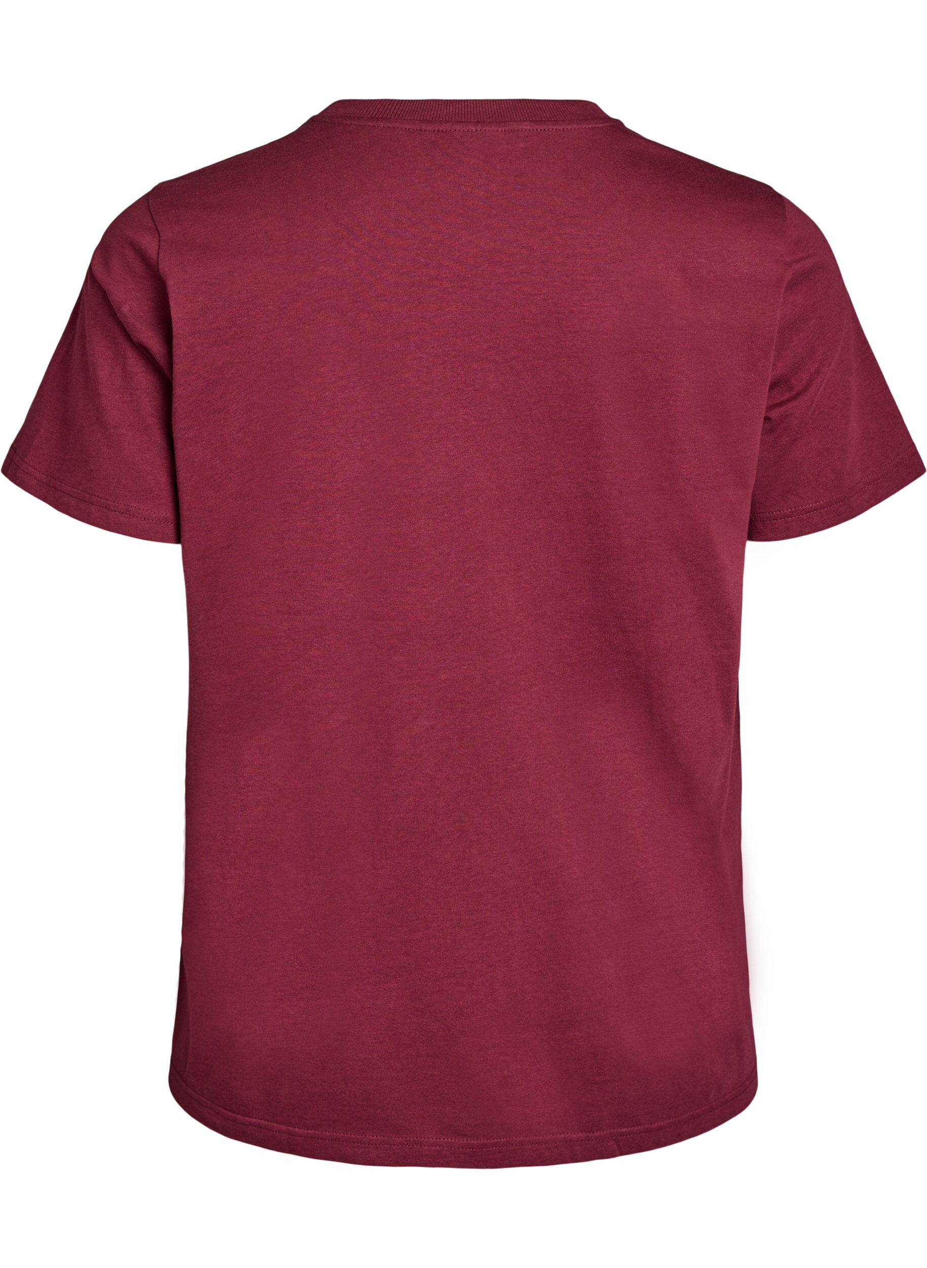 Zizzifashion Basic cotton T-shirt with round neck, Dark Bordeaux, Packshot image number 1