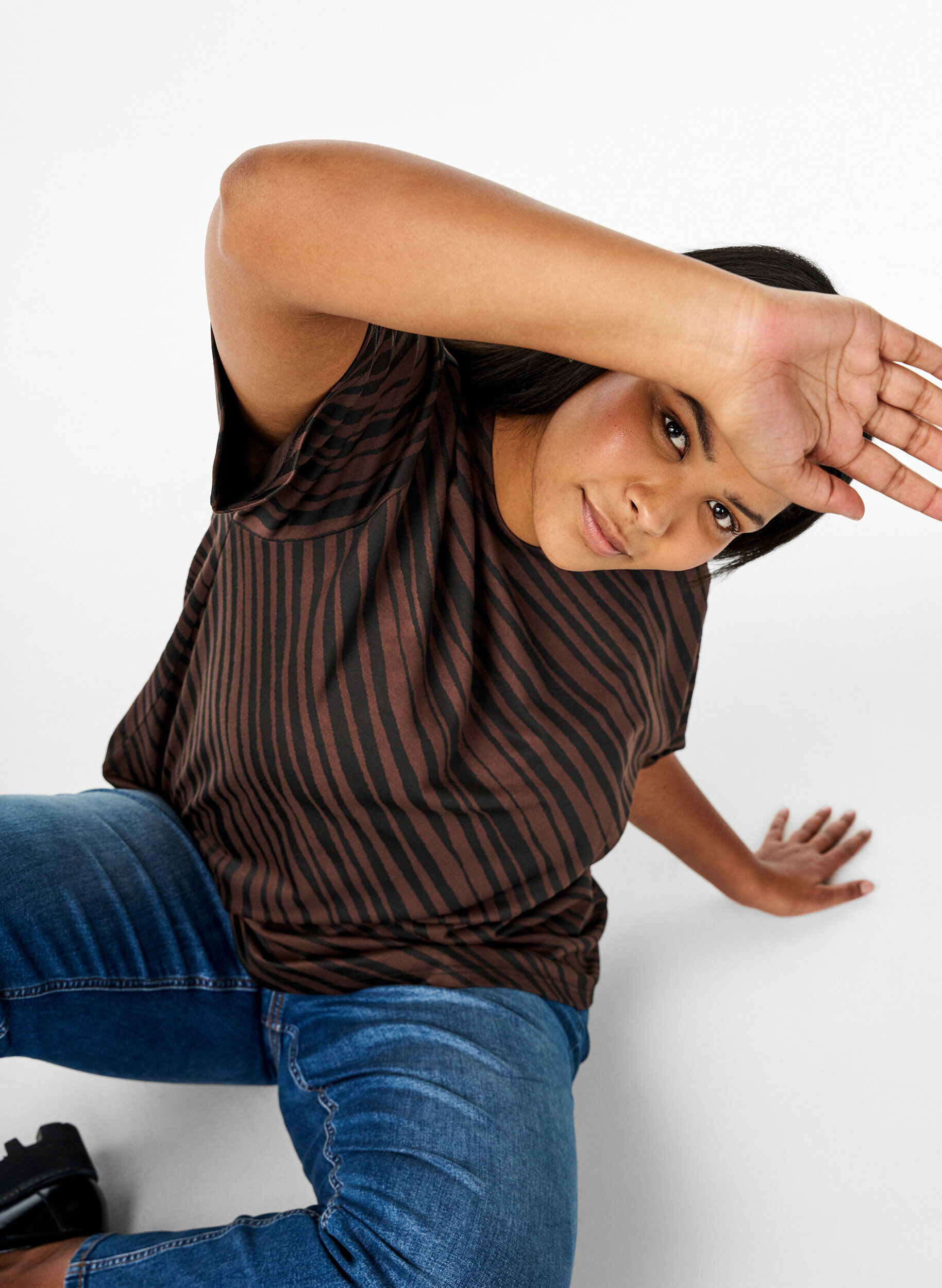 Zizzifashion Oversize blouse with pattern, Brown, Image image number 0