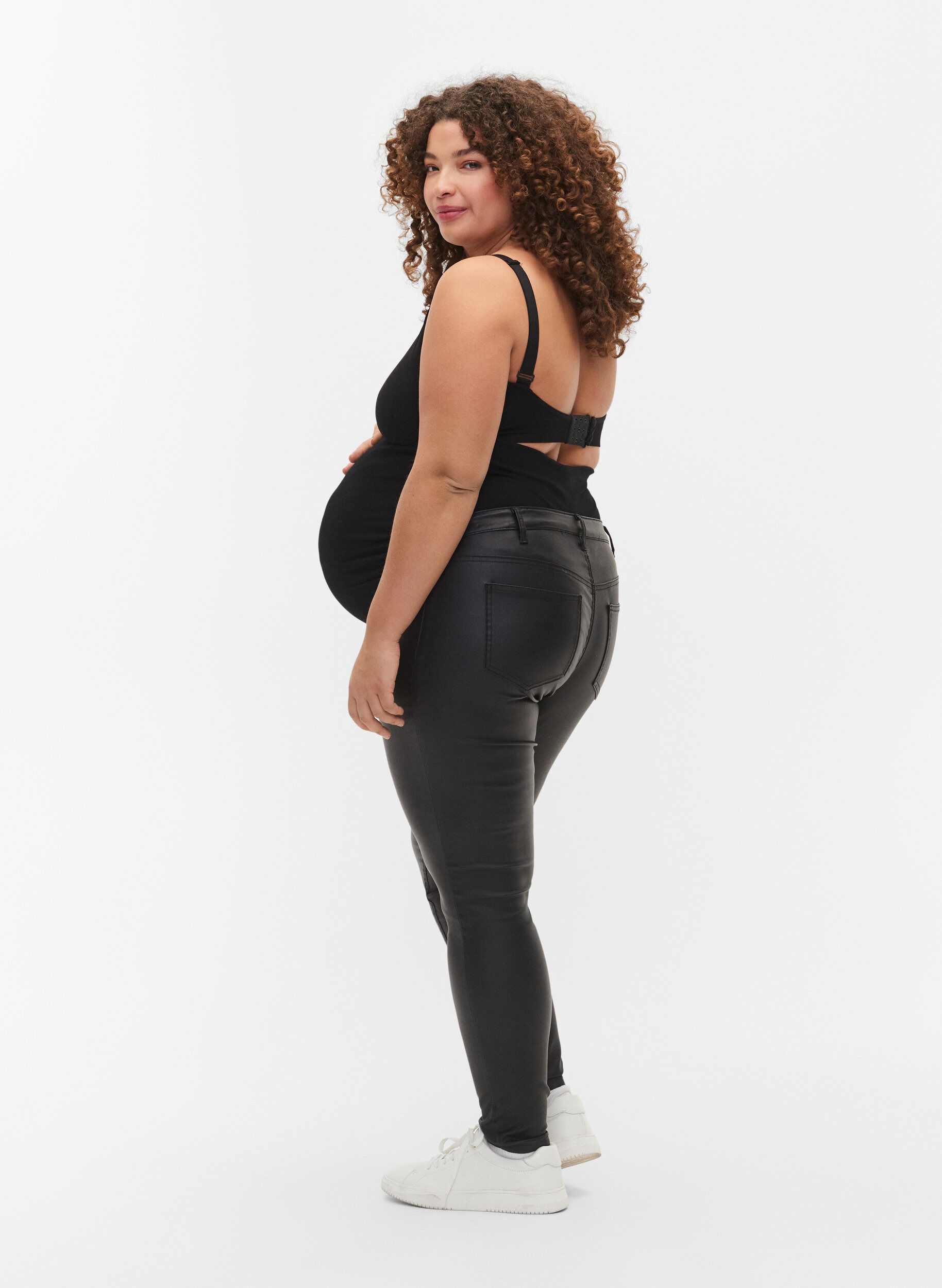 Zizzifashion 	 Coated Pregnancy Pants, Black, Model image number 1