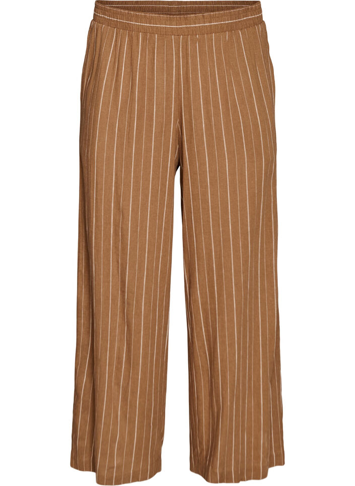 Wide-leg linen and viscose trousers, Brown, Packshot