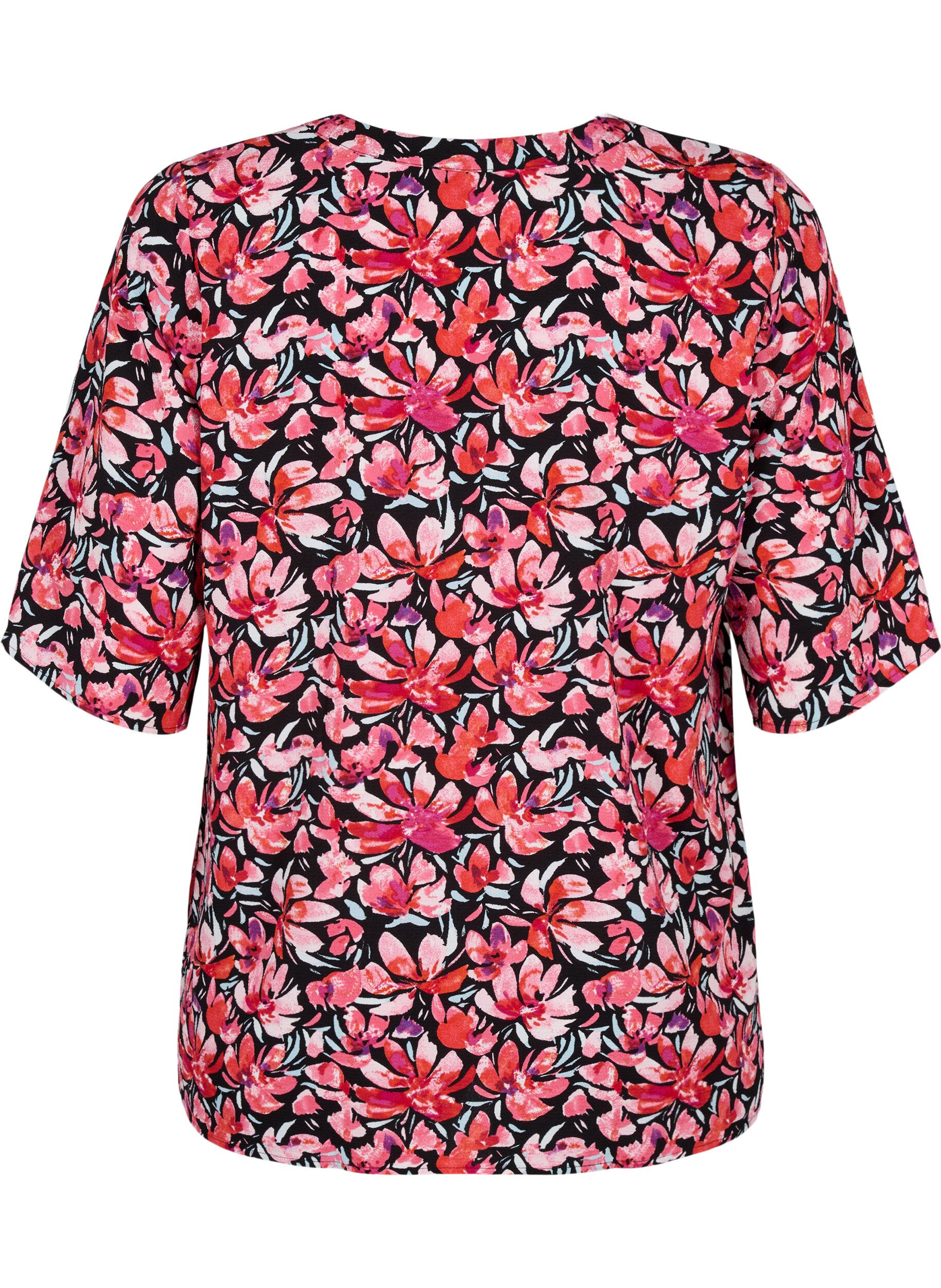 Zizzifashion V-neck blouse with floral print, Black Flower AOP, Packshot image number 1