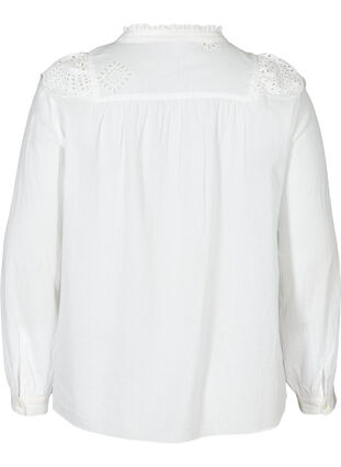 Cotton shirt with broderie anglaise, Bright White, Packshot image number 1
