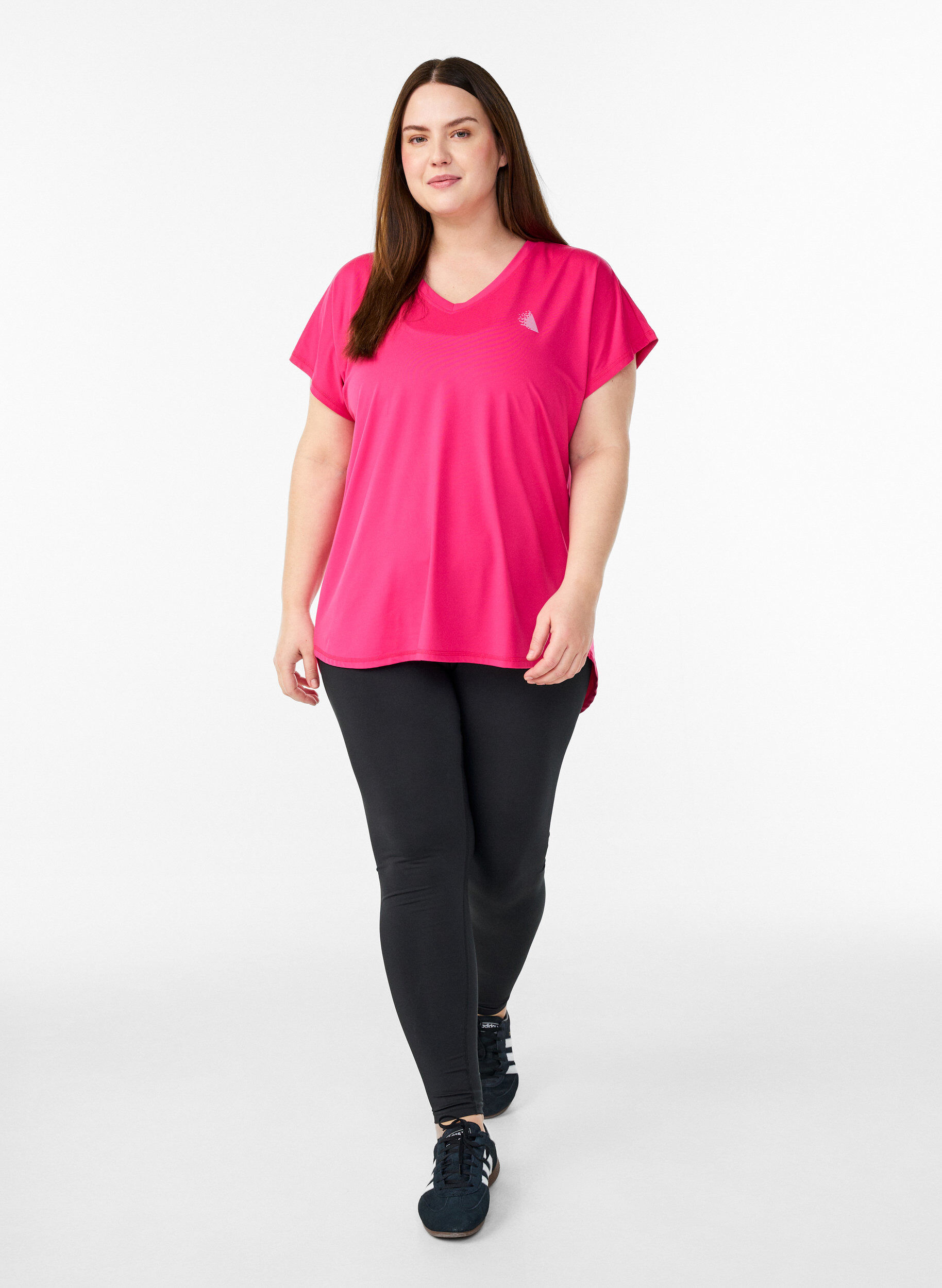 ZizzifashionShort sleeve sport t-shirt with v-neck, Pink, Model image number 1