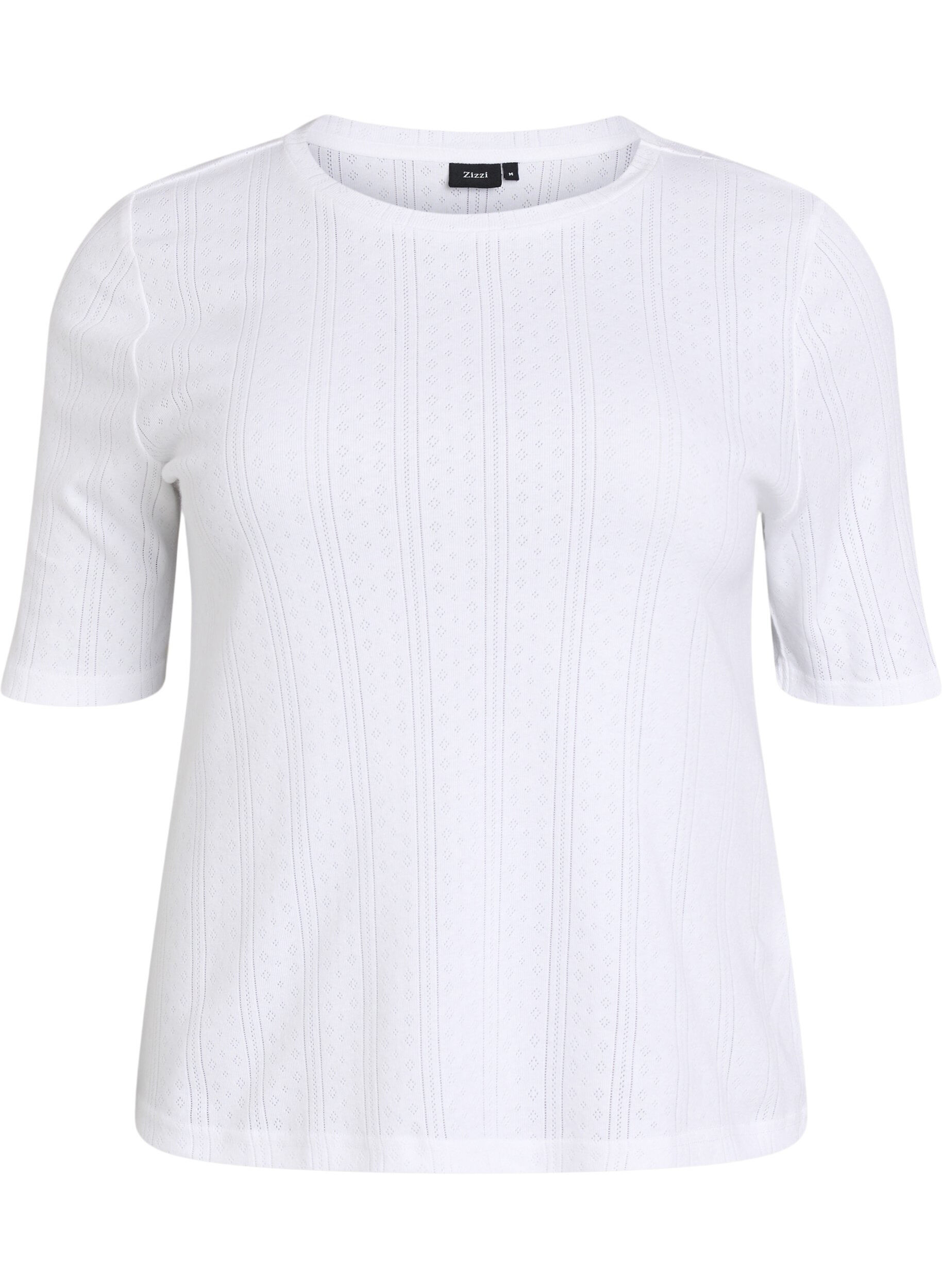 Zizzifashion Cotton T-shirt with eyelet embroidery, White, Packshot image number 0