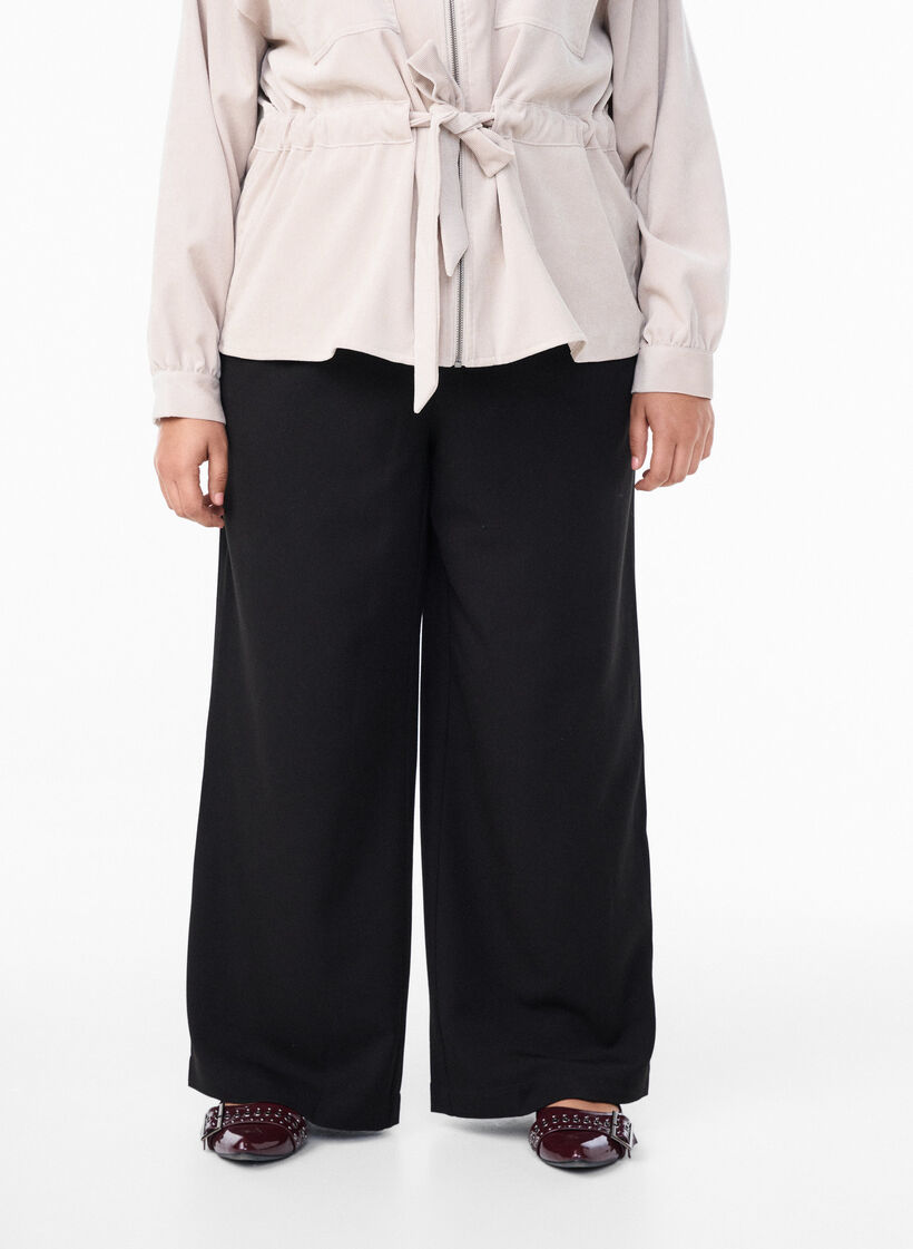 Wide-leg trousers with a high waist, Black, Model image number 2