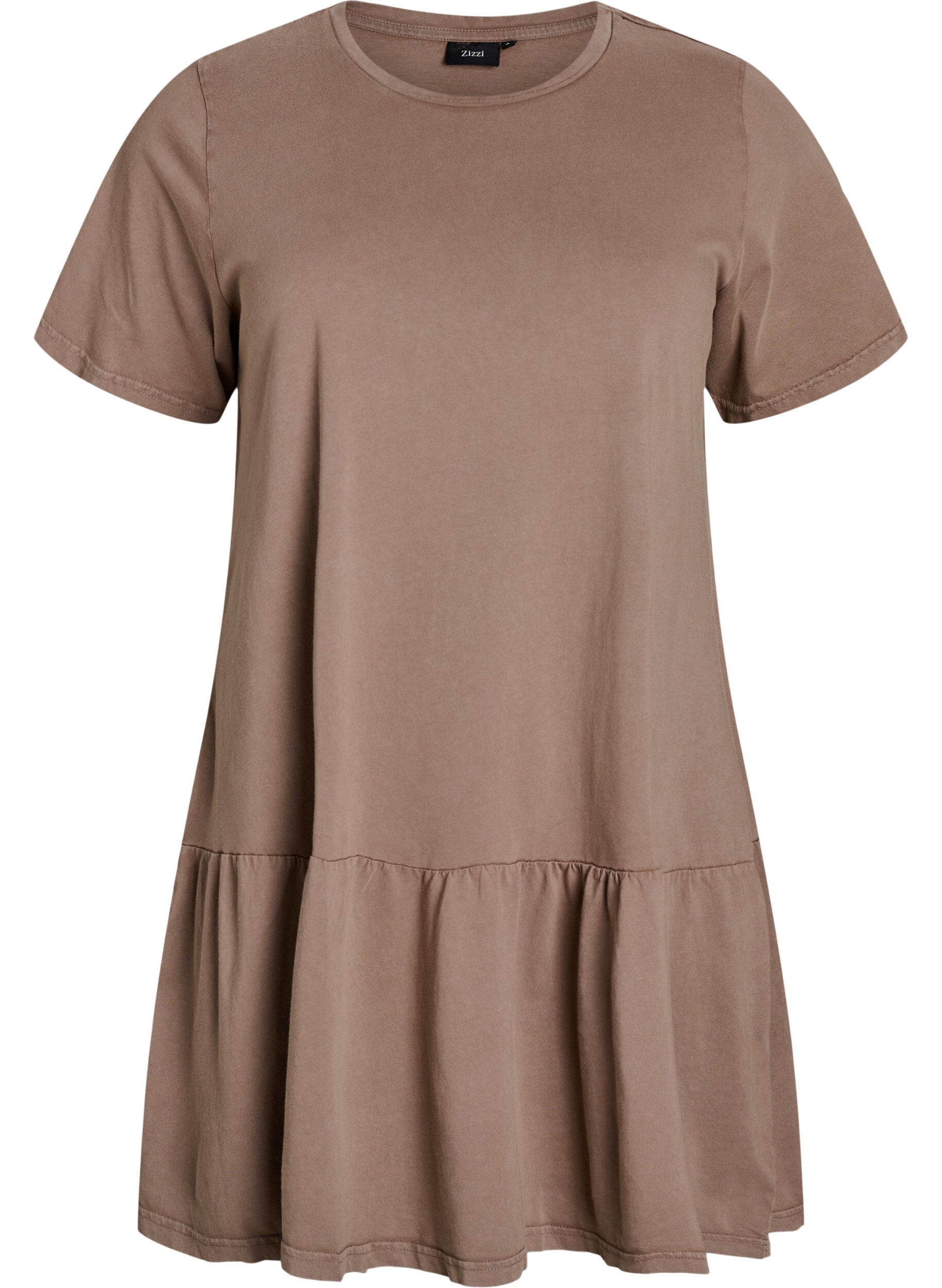 Zizzifashion Short A-line dress with a washed look, Brown, Packshot image number 0