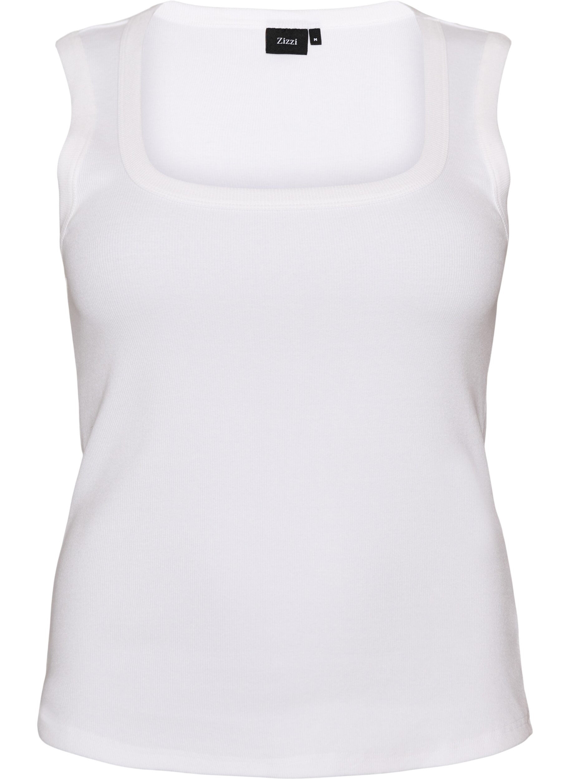 Zizzifashion Rib top with square neckline, White, Packshot image number 0