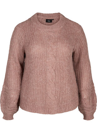 Marled knitted blouse with a pattern, Burlwood mel, Packshot image number 0