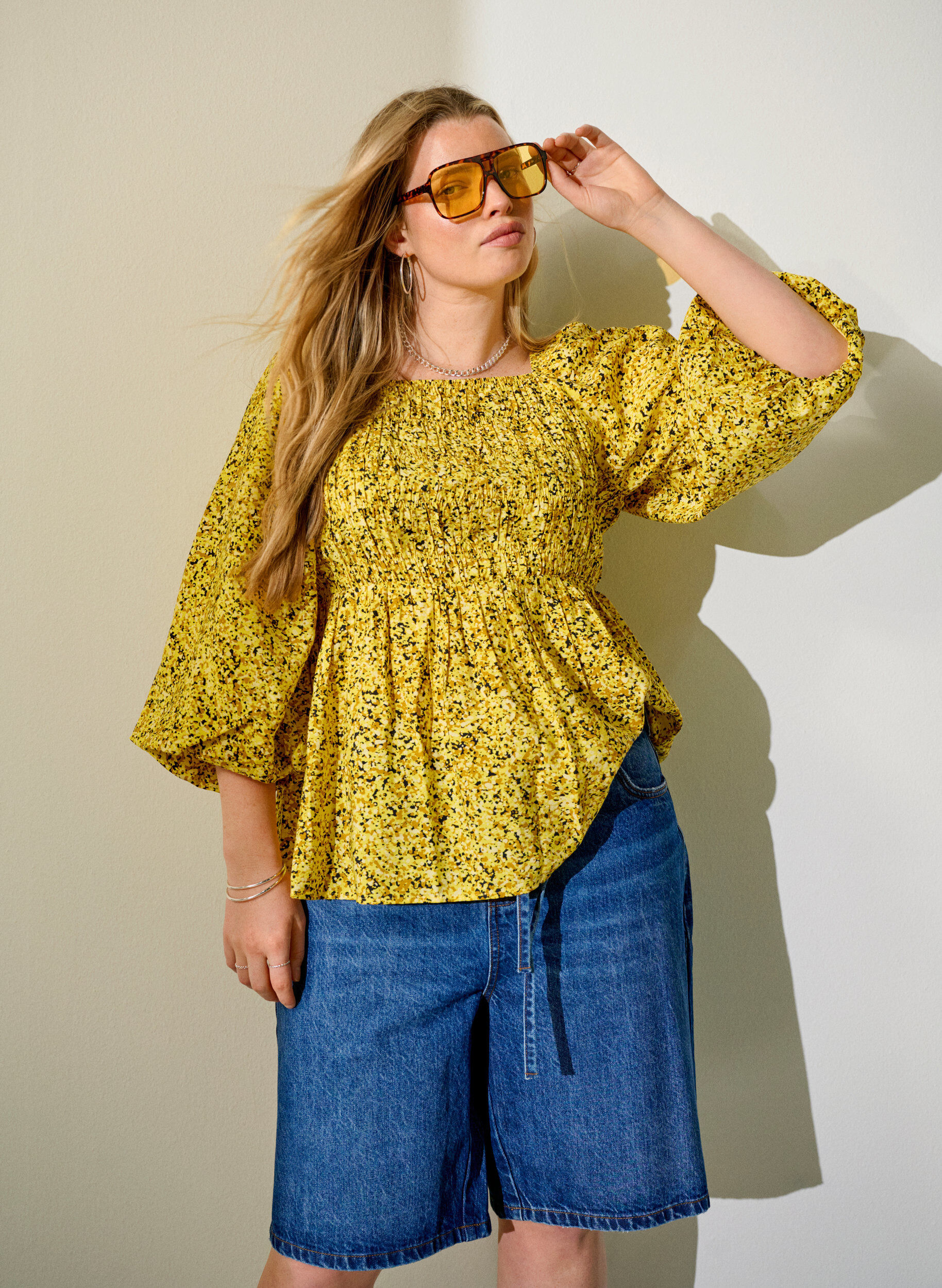 Straight fit denim shorts with tie belt