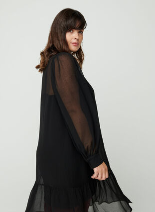 Long-sleeved dress with button fastening, Black, Model image number 1