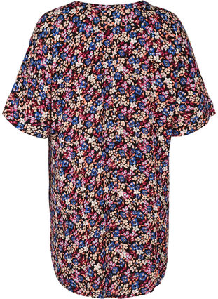 Short-sleeved viscose tunic with print,  Purple Multi Flower, Packshot image number 1