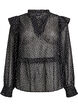 Chiffon blouse with ruffle details and small dots, Black, Packshot image number 0