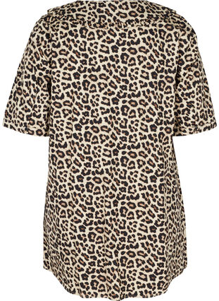 Short-sleeved cotton tunic with leopard print, Oyster Grey AOP, Packshot image number 1