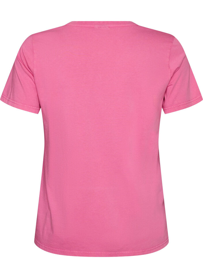 Organic cotton T-shirt with a varsity print and V-neck, Rose, Packshot image number 1