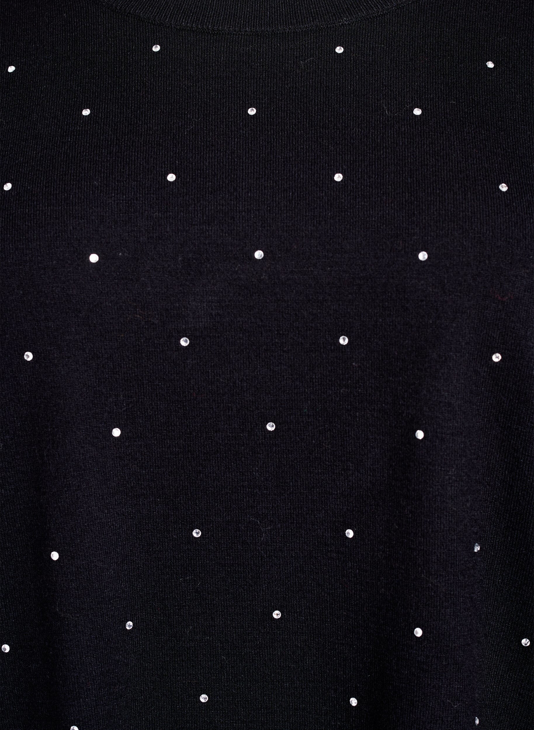 Zizzifashion Loose knit blouse with rhinestones, Black, Packshot image number 2