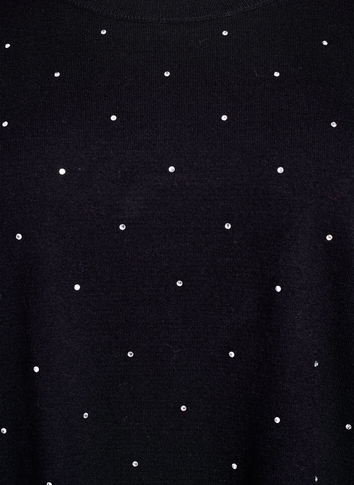 Loose knit blouse with rhinestones, Black, Packshot image number 2