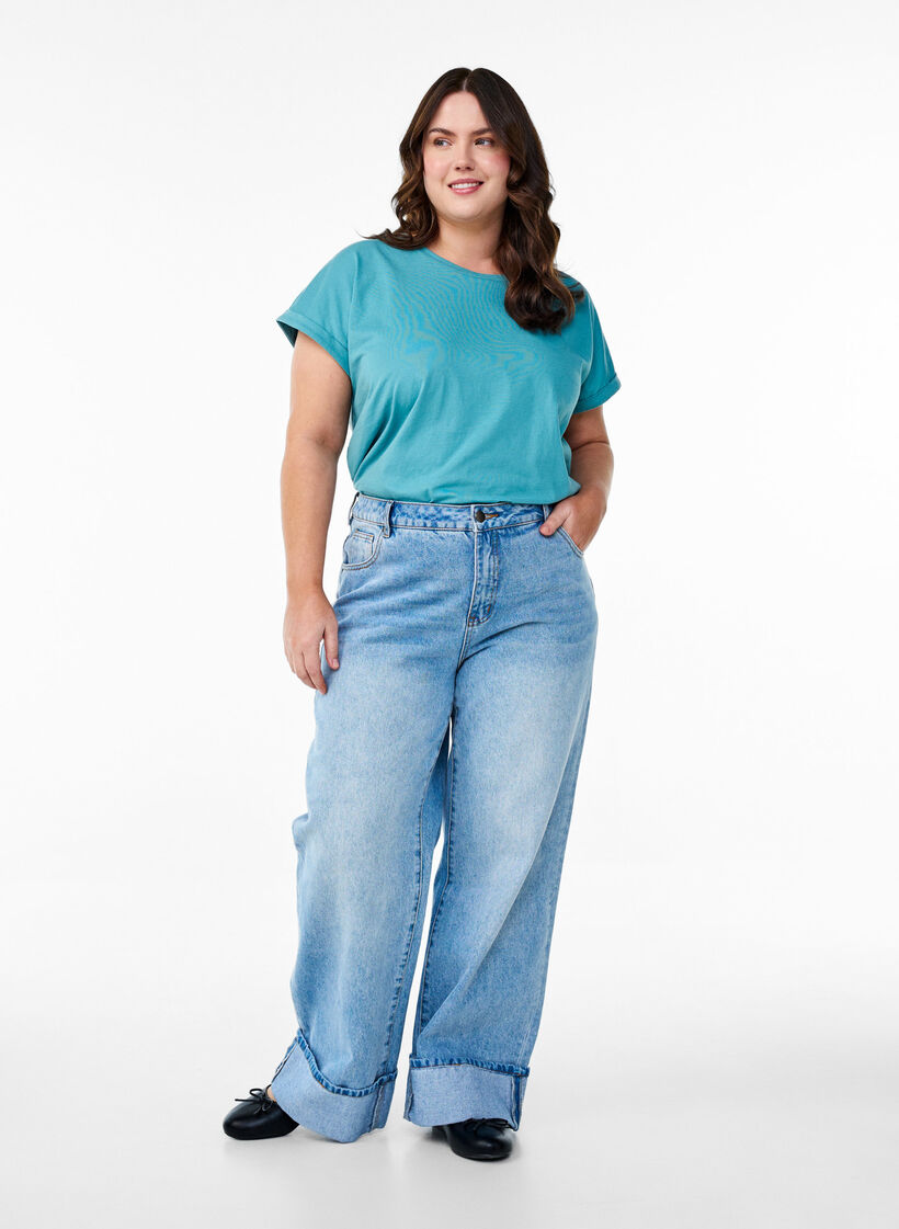 Short sleeve cotton blend T-shirt, Blue, Model image number 1