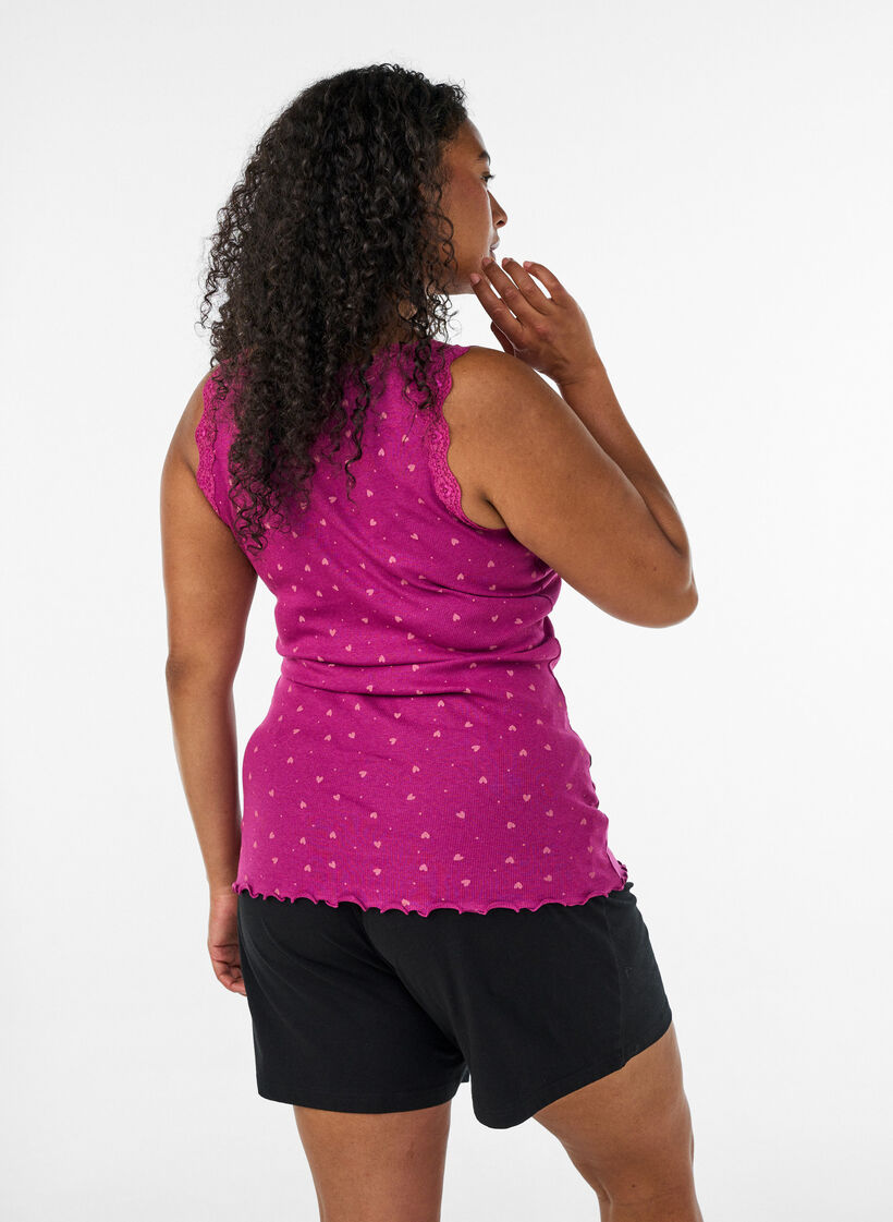 Top with print and lace edge, Purple, Model image number 2