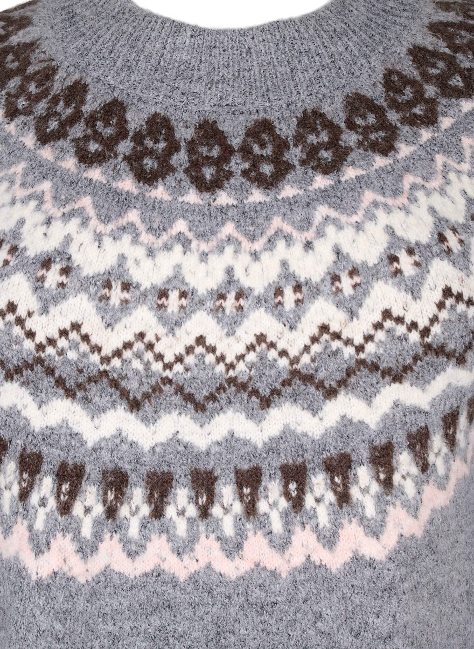 Zizzifashion Knitted dress with jacquard pattern and long sleeves, Medium Grey Comb, Packshot image number 2