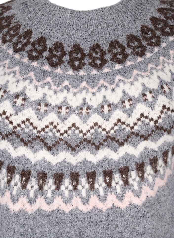 Knitted dress with jacquard pattern and long sleeves, Medium Grey Comb, Packshot image number 2