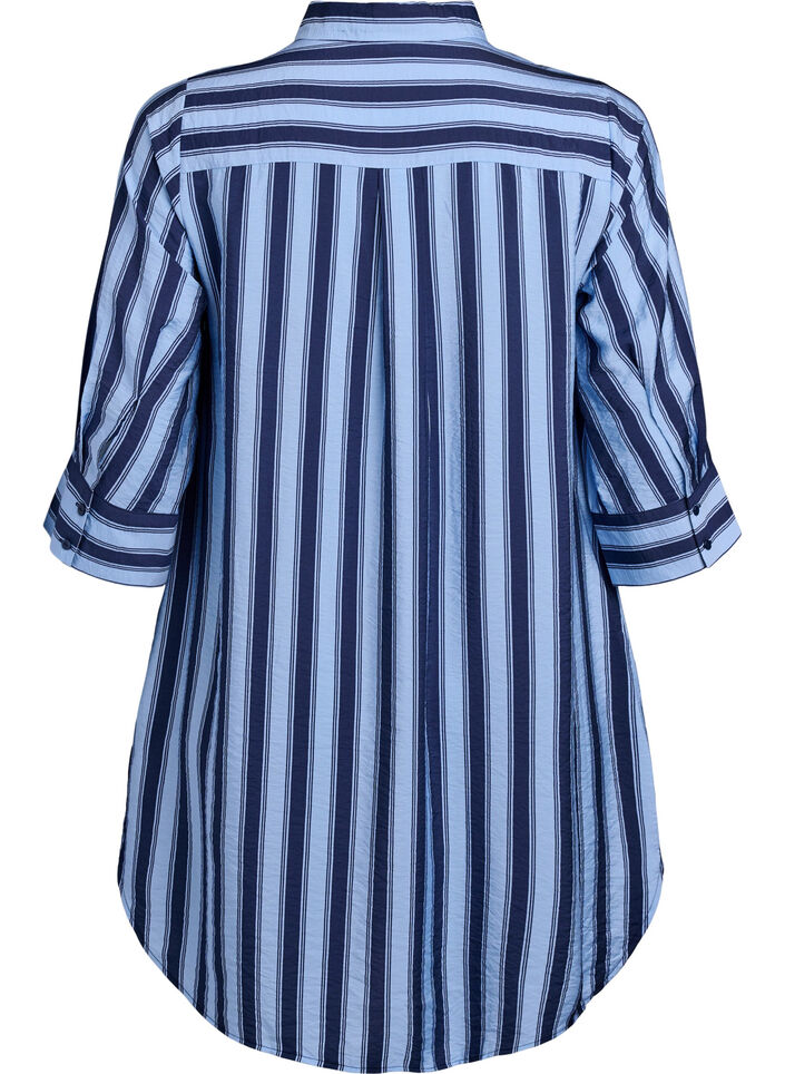 Short dress with collar and chest pocket, Blue, Packshot image number 1