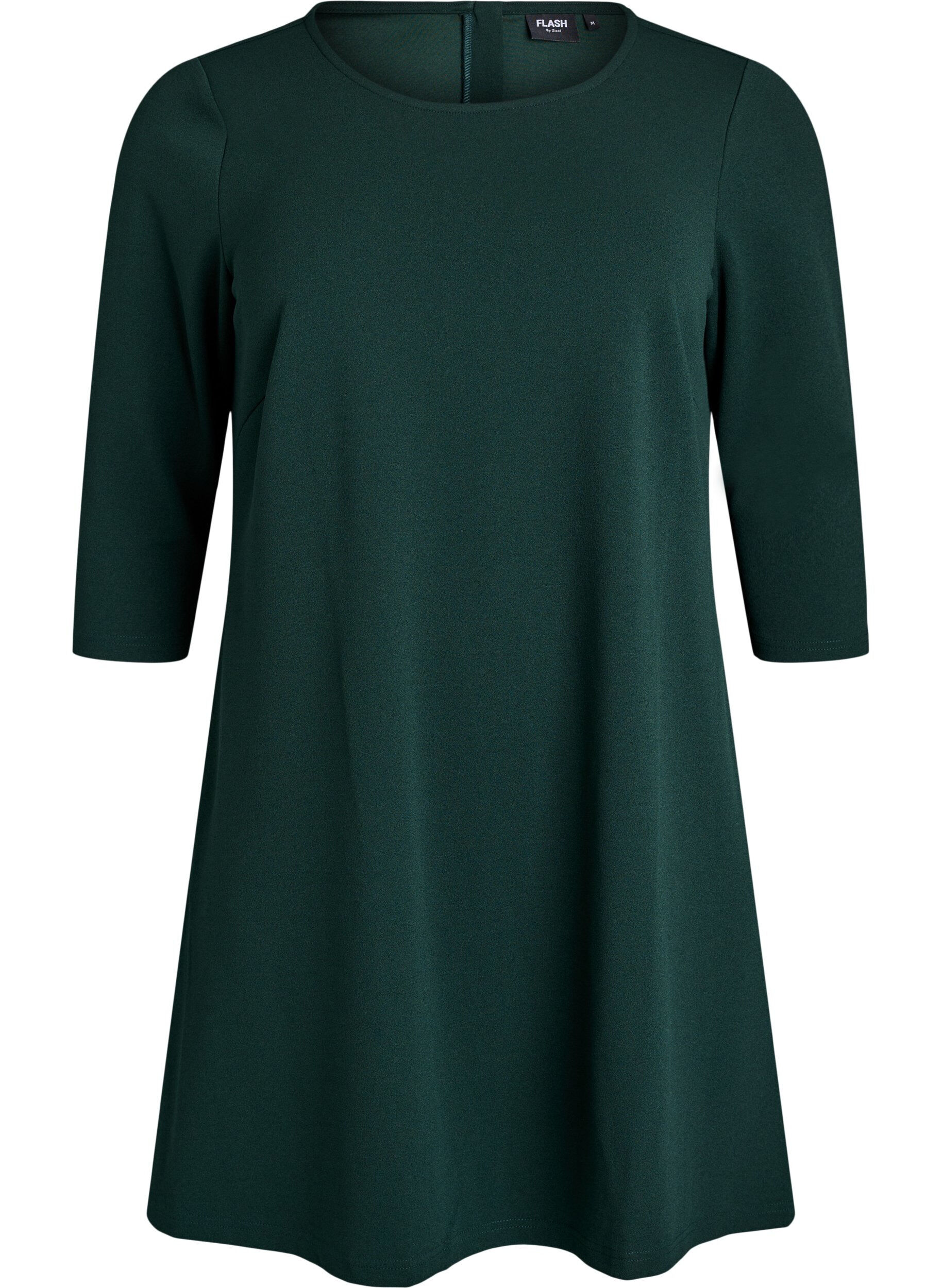 ZizzifashionShort A-line dress with 3/4 sleeves, Green, Packshot image number 0
