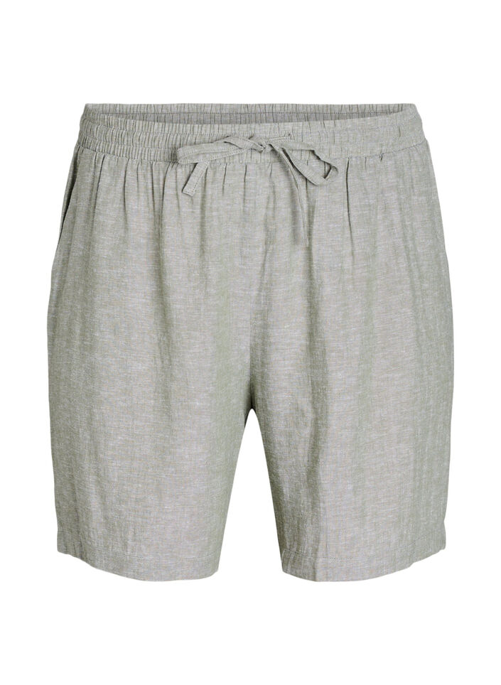 Loose shorts in linen and viscose, Green, Packshot image number 0