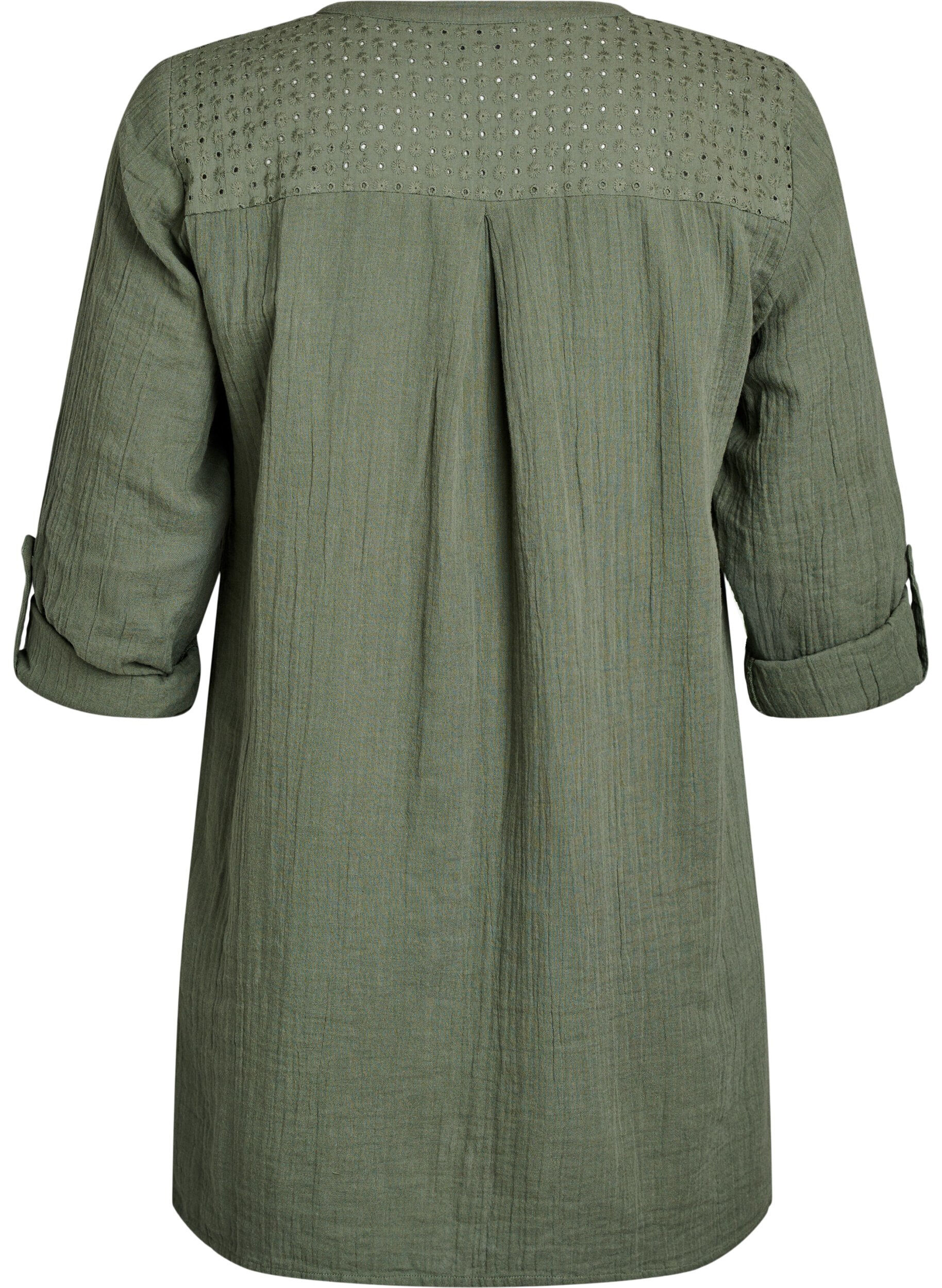 ZizzifashionCotton muslin tunic with broderie anglaise, Green, Packshot image number 1